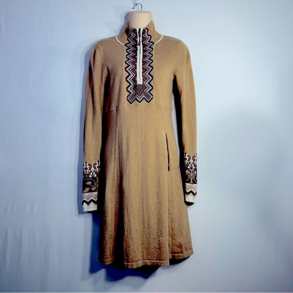 Athleta Nordic Fair Isle Athleisure Cotton Cashmere Pockets Sweater Dress Sz S